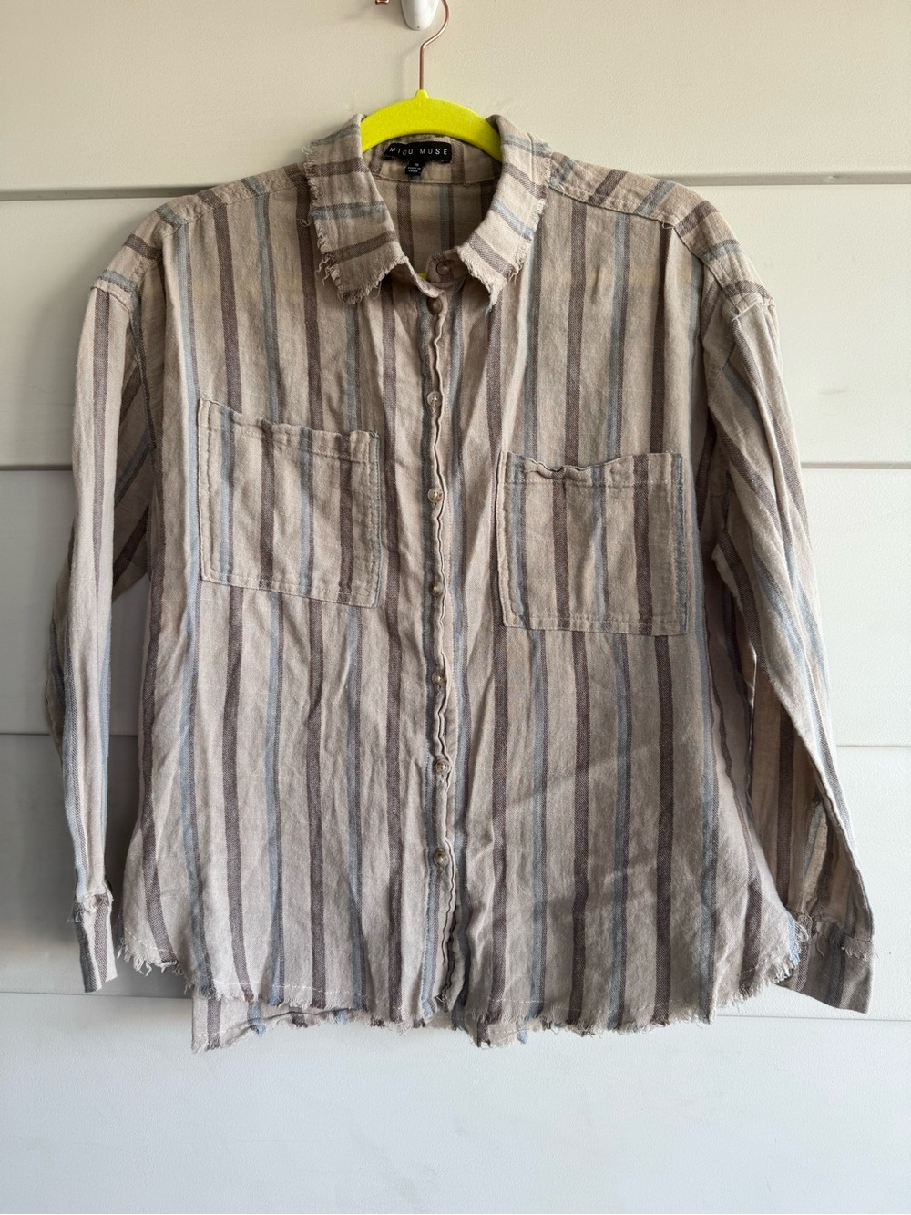 Minus Muse Striped Button-Front Lightweight Shirt Jacket -Small